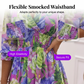 🌸💥 PROMO FLASH 50% ! Robe Trapèze Florale Col V – Légère, Smockée, Ourlet Volanté, 4 Couleurs, Tailles S-2XL, Idéale Été & Mariage 🌿