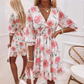 🌸💥 PROMO FLASH 50% ! Robe Trapèze Florale Col V – Légère, Smockée, Ourlet Volanté, 4 Couleurs, Tailles S-2XL, Idéale Été & Mariage 🌿