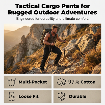 👖50 % DE RÉDUCTION MAINTENANT ! 🛠️ Pantalon cargo tactique en coton pour homme – Multipoches, construction renforcée et taille ajustable 🔧