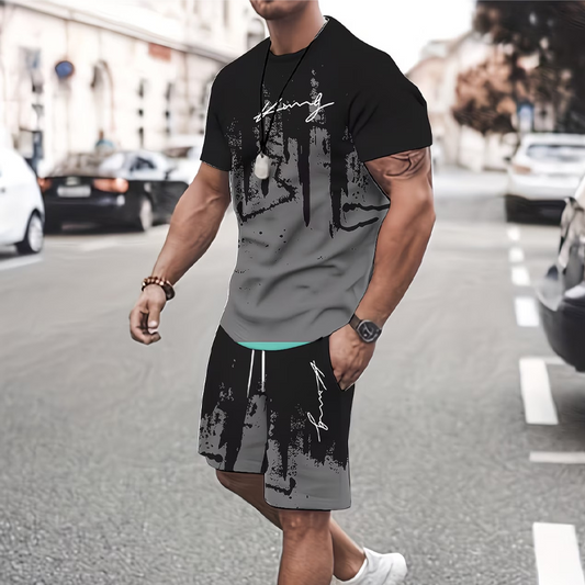 👕🔥 PROMO FLASH 60% ! Ensemble Homme T-shirt & Short Imprimé Graphique – Tissu Doux, Design Audacieux, 6 Couleurs, Taille S-5XL, Parfait pour l'Été ☀️