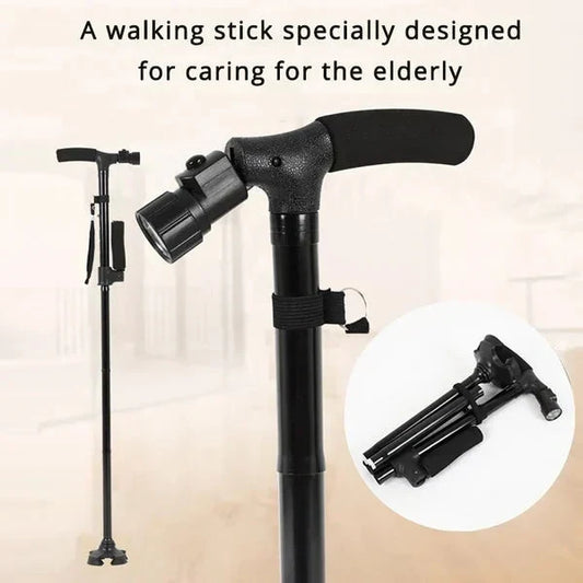 🦯 PROMO FLASH : 50% DE RÉDUCTION ! Canne de Marche Pliable avec Double Poignée d'Appui et Éclairage LED Orientable – Aide au Lever & Base 360° Tout-Terrain for une Mobilité Sereine au Quotidien ✨