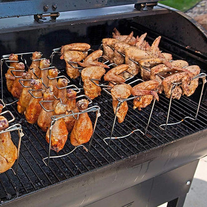 📢⏰🍗 PROMO FLASH 50% ! Support de Cuisson pour Cuisses de Poulet Rôti/Grillé – 14 Fentes, Acier Inoxydable, Plateau de Jus, Pliable, Parfait pour Four & Barbecue 🍖