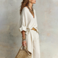 ✨🔥 PROMO FLASH 50% ! Ensemble 2 Pièces Femme – Haut Col V & Pantalon Large, Tissu Léger Polyester/Élasthanne, Style Chic & Naturel, Parfait pour Vacances & Quotidien 👒