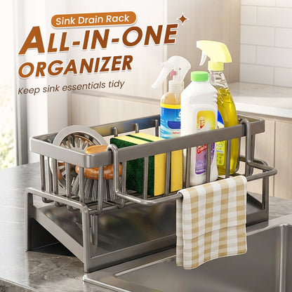 🔥🧽 PROMO FLASH 50% ! Organisateur d'Évier Multifonction – Porte-Éponge, Brosse & Torchon, Acier Carbone, Drainage Rapide, Gain de Place Maximal pour Cuisine ✨