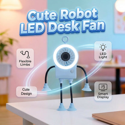 🤖🌀 PROMO FLASH 50% ! Ventilateur Bureau Robot Flexible LED – Membres Pliants, Affichage Numérique, USB-C, 5 Vitesses, 8 Coloris, Idéal Bureau & Maison 💡