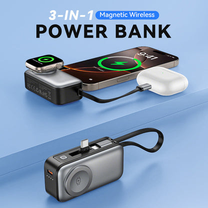 🥳 50% DE RÉDUCTION ! 🔋 Batterie Externe Magnétique Tout-en-Un 5000 mAh – ABS Ignifuge – Sans Fil + Câbles Intégrés (Lightning/USB-C/Type-C) for Voyage & Quotidien