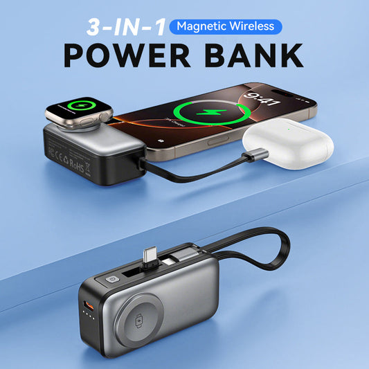 🥳 50% DE RÉDUCTION ! 🔋 Batterie Externe Magnétique Tout-en-Un 5000 mAh – ABS Ignifuge – Sans Fil + Câbles Intégrés (Lightning/USB-C/Type-C) for Voyage & Quotidien