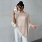 🔥 PROMO ! Top Poncho Col Bénitier Asymétrique Femme – Tissu Acétate Soyeux, Manches Chauve-Souris & Silhouette Fluide | Vert Noir Abricot