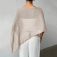 🔥 PROMO ! Top Poncho Col Bénitier Asymétrique Femme – Tissu Acétate Soyeux, Manches Chauve-Souris & Silhouette Fluide | Vert Noir Abricot