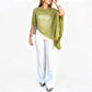 🔥 PROMO ! Top Poncho Col Bénitier Asymétrique Femme – Tissu Acétate Soyeux, Manches Chauve-Souris & Silhouette Fluide | Vert Noir Abricot