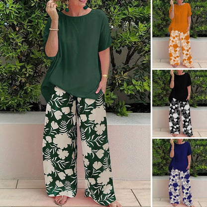 🌸🔥 PROMO -50% ! Ensemble Deux Pièces Femme Pantalon Fleuri – Tissu Respirant Léger Confort Journée, Coupe Fluide Toutes Morphologies Ceinture Élastique, Polyvalent Courses Brunch Vacances · 4 Coloris · S-4XL ✨