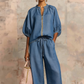 🌸 50% DE RÉDUCTION ! 👗 Ensemble 2 Pièces Femme – Manches Bouffantes & Pantalon Large – Survêtement Décontracté avec Fermeture Éclair Dorée – Parfait pour l’Été et les Voyages ✨💖