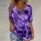 👕 PROMO LIMITÉE -50% ! ✨ T-Shirt Femme Tie-Dye Col V Lacé – Tissu Respirant Premium, Coupe Flatteuse Ample, 4 Couleurs · Blanc, Rose, Violet & Gris · S–5XL 👍30J Remboursé