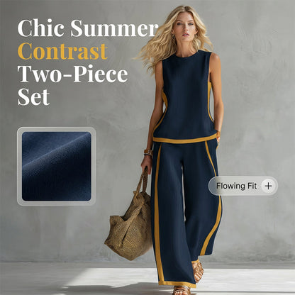 🎨 50% DE RÉDUCTION ! 👗 Ensemble Décontracté Sans Manches & Pantalon Large – Blocs de Couleur Contrastés, Tissu Fluide & Style Moderne – Parfait pour un Look Tendance et Confortable 🌿