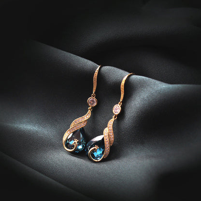 💎🔥 PROMO FLASH 50% ! Boucles d'oreilles Phoenix Étincelantes en Or Plaqué – Zirconia Cubique AAA, 2 Options (Saphir Bleu ou Perle), 6.9×1.2 cm, Cadeau Parfait pour Événements Spéciaux ✨