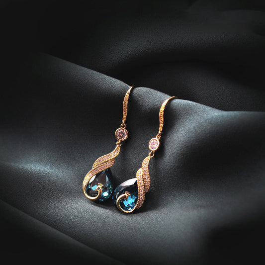 💎🔥 PROMO FLASH 50% ! Boucles d'oreilles Phoenix Étincelantes en Or Plaqué – Zirconia Cubique AAA, 2 Options (Saphir Bleu ou Perle), 6.9×1.2 cm, Cadeau Parfait pour Événements Spéciaux ✨