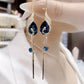 💎🔥 PROMO FLASH 50% ! Boucles d'oreilles Phoenix Étincelantes en Or Plaqué – Zirconia Cubique AAA, 2 Options (Saphir Bleu ou Perle), 6.9×1.2 cm, Cadeau Parfait pour Événements Spéciaux ✨