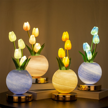 🌷 50% DE RÉDUCTION ! 💡 Veilleuse Bouquet de Tulipes – Verre & Métal – Lueur Douce & USB for Chambre & Nursery