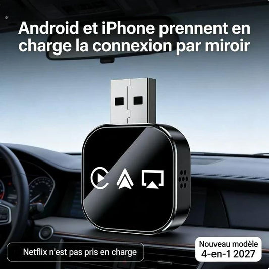 🚗 50% DE RÉDUCTION ! 📱 Adaptateur CarPlay Sans Fil 4-en-1 – Plug & Play, Compatible iPhone/Android & Connexion Stable – Transformez Instantanément Votre CarPlay Filaire en Sans Fil 🔄