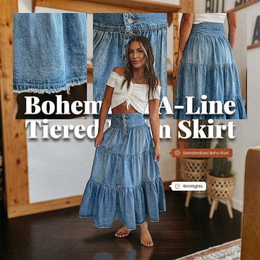 👖💙 PROMO LIMITÉE 50% ! Jupe Longue Femme en Denim Taille Haute – Coupe Évasée Boutonnée, Tissu Ultra-Doux, Style Vintage & Polyvalent ✨