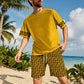 👕🔥 PROMO FLASH 53% ! Ensemble Sport Homme Imprimé Jaune Vif – Tissu Respirant & Sèche-Rapide, Coupe Décontractée, Style Urbain & Plage 📢