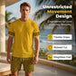 👕🔥 PROMO FLASH 53% ! Ensemble Sport Homme Imprimé Jaune Vif – Tissu Respirant & Sèche-Rapide, Coupe Décontractée, Style Urbain & Plage 📢