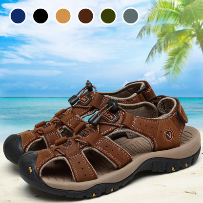 👞 50% DE RÉDUCTION ! 🌿 Sandales d’Extérieur Respirantes et Antidérapantes à Bout Fermé pour Hommes – Simili Cuir, Semelle Caoutchouc & Sangles Velcro – Protection, Confort et Durabilité pour Toutes Vos Aventures 🏔️✨