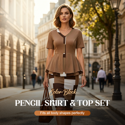 👗🎨 PROMO FLASH 50% ! Ensemble Femme Top & Jupe Crayon Color-Block – Taille Cintrée, Silhouette Élégante, Style Polyvalent pour le Bureau ou les Sorties Chic 🔥