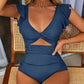 👙🌊 PROMO FLASH 50% ! Maillot de Bain Une Pièce Femme – Dos Nu, Volants, Torsade, Décolleté en V, Design Sexy & Élégant, Parfait pour Plage & Piscine ✨