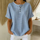 🥳🔥 PROMO FLASH 50% ! T-shirt Femme Henley Rayé Décontracté – Col Boutonné, Tissu Léger, Coupe Confy, Style Bohème Chic pour l'Été 💞