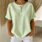🥳🔥 PROMO FLASH 50% ! T-shirt Femme Henley Rayé Décontracté – Col Boutonné, Tissu Léger, Coupe Confy, Style Bohème Chic pour l'Été 💞