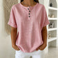 🥳🔥 PROMO FLASH 50% ! T-shirt Femme Henley Rayé Décontracté – Col Boutonné, Tissu Léger, Coupe Confy, Style Bohème Chic pour l'Été 💞