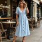 🌸☀️ PROMO FLASH 50% ! Robe d'Été Col V & Boutons Femme – Taille Empire, Tissu Respirant, Poches Latérales, 4 Coloris, Tailles S-3XL, Idéale Quotidien & Rendez-vous ✨