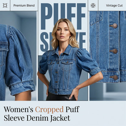 🌞🛍️ NOUVELLE COLLECTION : PROMO FLASH 50% ! Veste Jean Femme Taille Crop & Manches Gigot – Denim Souple, Coupe Flatteuse, Style Vintage Moderne 👒