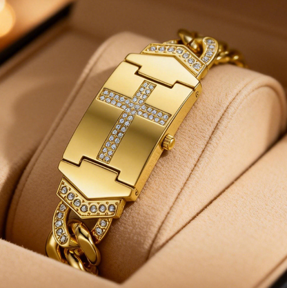 💎🔥 NOUVEAUTÉ 2026 : PROMO EXCLUSIVE 50% ! ✨ Montre Croix en Cristal – Cadran Rectangulaire Luxe, Bracelet Acier & Éclat Unique ✝️