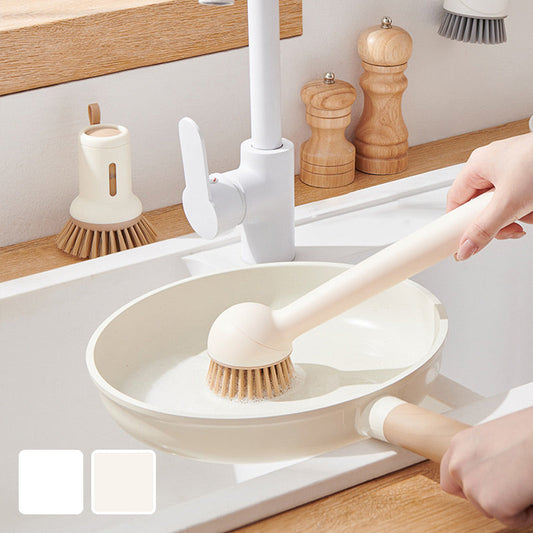 🔥 -50% IMMÉDIAT ! 🍳 Ensemble de Brosses à Casserole Pivotantes à Suspendre – Manche Long Réglable 6 Positions & Manche Court Anti-Fuite – Poils Courbés pour un Nettoyage Efficace – Idéal pour Casseroles, Poêles et Éviers – Blanc et Beige 🧽✨