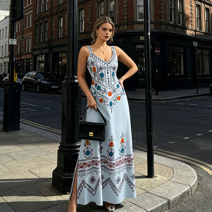 👗 PROMO LIMITÉE 50% DE RÉDUCTION ! 🌸 Robe sans Manches Col V Imprimé Floral – Silhouette Fluide, Fente Latérale & Style Bohème 🌼