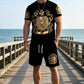 👑✨ PROMO FLASH 50% ! Ensemble Homme Blason Doré – T-shirt & Short Décontracté, Tissu Léger, Ceinture Élastique, Style Urbain Chic 🎽