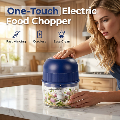 🧄 PROMO LIMITÉE -50% ! ⚡ Hachoir Électrique Compact – 1 Bouton, Lames Inox Premium, Démontable, Rechargeable Type-C · Ail, Gingembre & Légumes · Bleu & Vert Foncé 🍽️