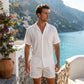👔 PROMO FLASH 50% ! ☀️ Chemise Homme à Manches Courtes & Col Camp – Tissu Texturé Froissé, Léger & Respirant – Coupe Décontractée 🌴