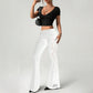 👖🌸 PROMO FLASH 50% ! Pantalon Femme Évasé à Fronces & Empiècement Dentelle – Tissu Léger & Respirant, Coupe Chic & Romantique, Parfait pour Bureau, Soirée ou Occasions Spéciales ✨