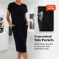 👗 PROMO LIMITÉE -50% ! 🌸 Robe T-Shirt Femme Midi – Tissu Doux Respirant, Poches Cachées, Coupe Ample Flatteuse · Beige, Noir, Rose · S–5XL ☁️