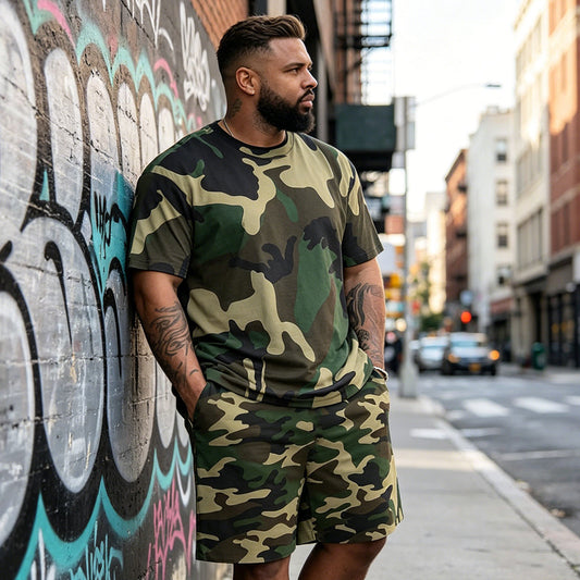 🔥 VENTE ÉCLAIR 50% ! 🎽 Set Sport Homme Imprimé Militaire – T-shirt & Short Coordonnés, Confort & Style Urbain 🌿