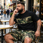 🔥 VENTE ÉCLAIR 50% ! 🎽 Set Sport Homme Imprimé Militaire – T-shirt & Short Coordonnés, Confort & Style Urbain 🌿