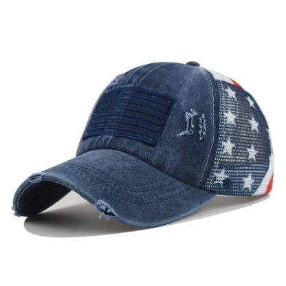 🧢 PROMO LIMITÉE 50% DE RÉDUCTION ! 🇺🇸 Casquette de Baseball en Maille Usée avec Drapeau Américain – Dos Respirant & Ouverture pour Queue de Cheval ✨