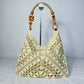 📢⏰ PROMO FLASH 50% ! Sac Fourre-Tout Tissé Artisanal – Motif Bicolore Unique, Poignées à Perles, Doublure Intérieure, Style Bohème Chic & Polyvalent 🧺