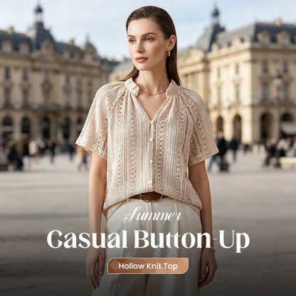 👕 PROMO FLASH 50% ! 🌸 Top Femme en Maille Ajourée à Boutons – Léger, Respirant & Style Bohème pour l'Été ☀️