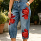 👖🌸 PROMO FLASH 50% ! Jean Large Femme Brodé Fleuri Artisanal – Coupe Tendance, Tissu Doux, Motifs Artistiques Unis, Silhouette Décontractée-Chic ✨
