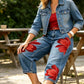 👖🌸 PROMO FLASH 50% ! Jean Large Femme Brodé Fleuri Artisanal – Coupe Tendance, Tissu Doux, Motifs Artistiques Unis, Silhouette Décontractée-Chic ✨