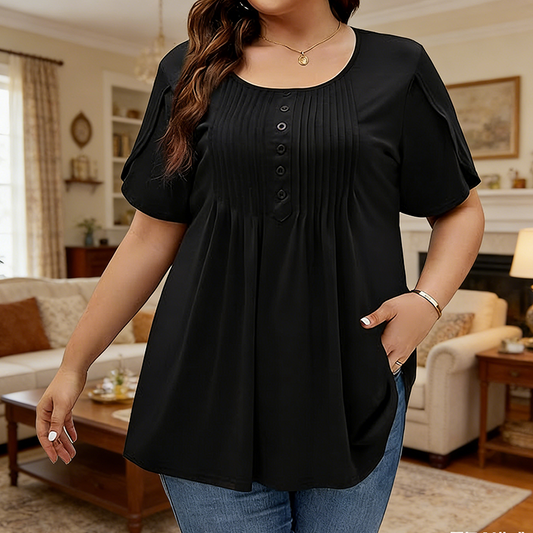 👚🌸 PROMO FLASH 50% ! T-shirt Femme à Plis Devant & Manches Bouffantes – Tissu Doux, Coupe Ample Flatteuse, Style Chic & Polyvalent pour le Bureau ou le Quotidien ✨